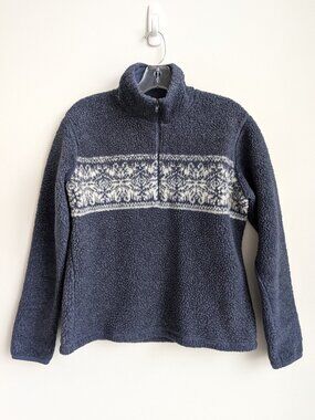 Vintage ESPRIT Sherpa Fleece Snowflake Quarter Zip Pullover | Medium